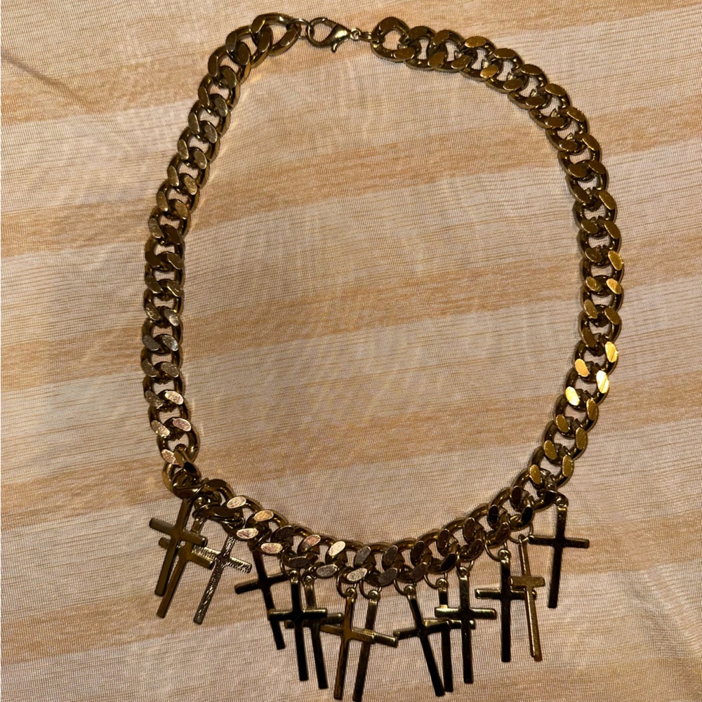 Gold Multi-Cross Chain Necklace